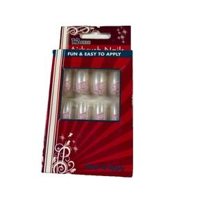 Airbrush Press On Nails 12pc –‎ Pink Glitter Floral French Tip Easy Apply Daisy